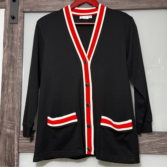 Ecco Petties Sweaters - Vintage Ecco Petites Boyfriend Varsity Sweater Cardigan with Red and White Trim